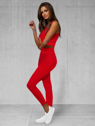 Raudona žalsva moteriškas sportinis dviejų dalių kostiumas OZONEE JS/YW88037/5Z