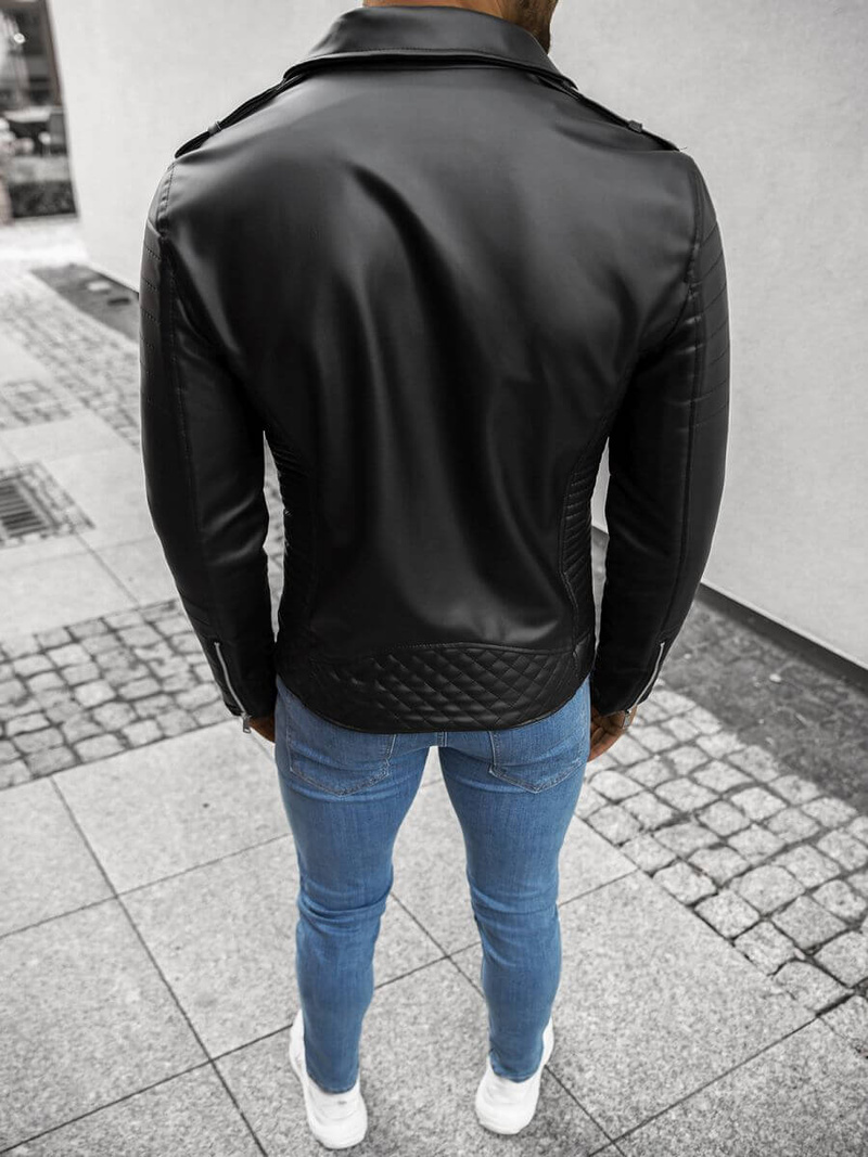 Juoda vyriška odinė striukė OZONEE O/5629