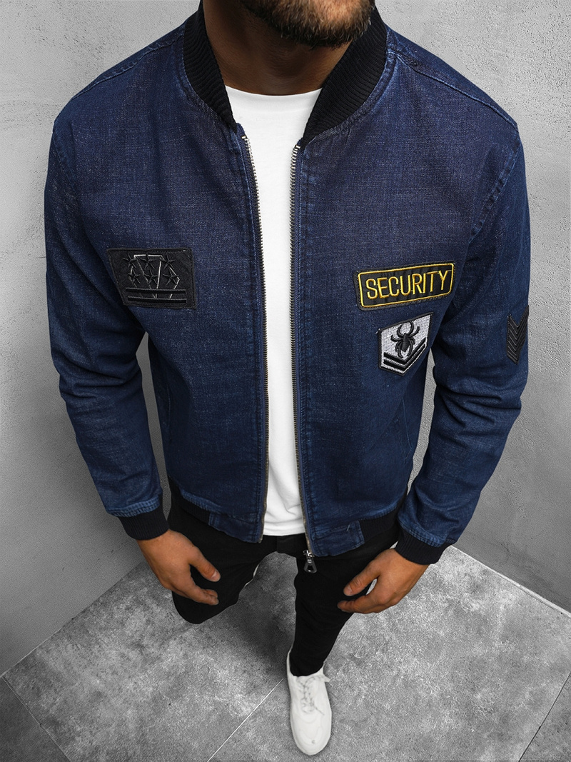 Granatinė vyriška džinso striukė OZONEE NB/MJ509B