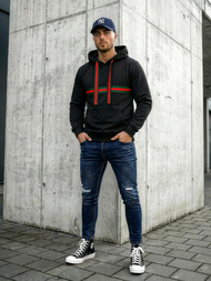 Juoda vyriškas džemperis su gobtuvu OZONEE JS/8B1735/3Z