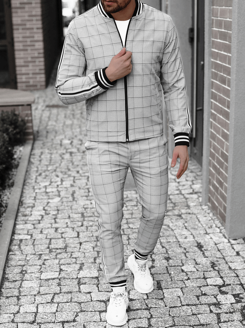 Pilkas vyriškas kostiumas - striukė ir chino kelnės OZONEE DJ/5546