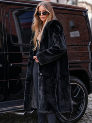 Juoda moteriška žieminė striukė iš kailio OZONEE JS/11Z8250