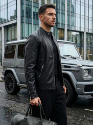 Juoda vyriška odinė striukė OZONEE JS/11Z8027