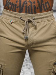 Smėliniai vyriškos chino jogger stiliaus kelnės OZONEE NB/MP0201K