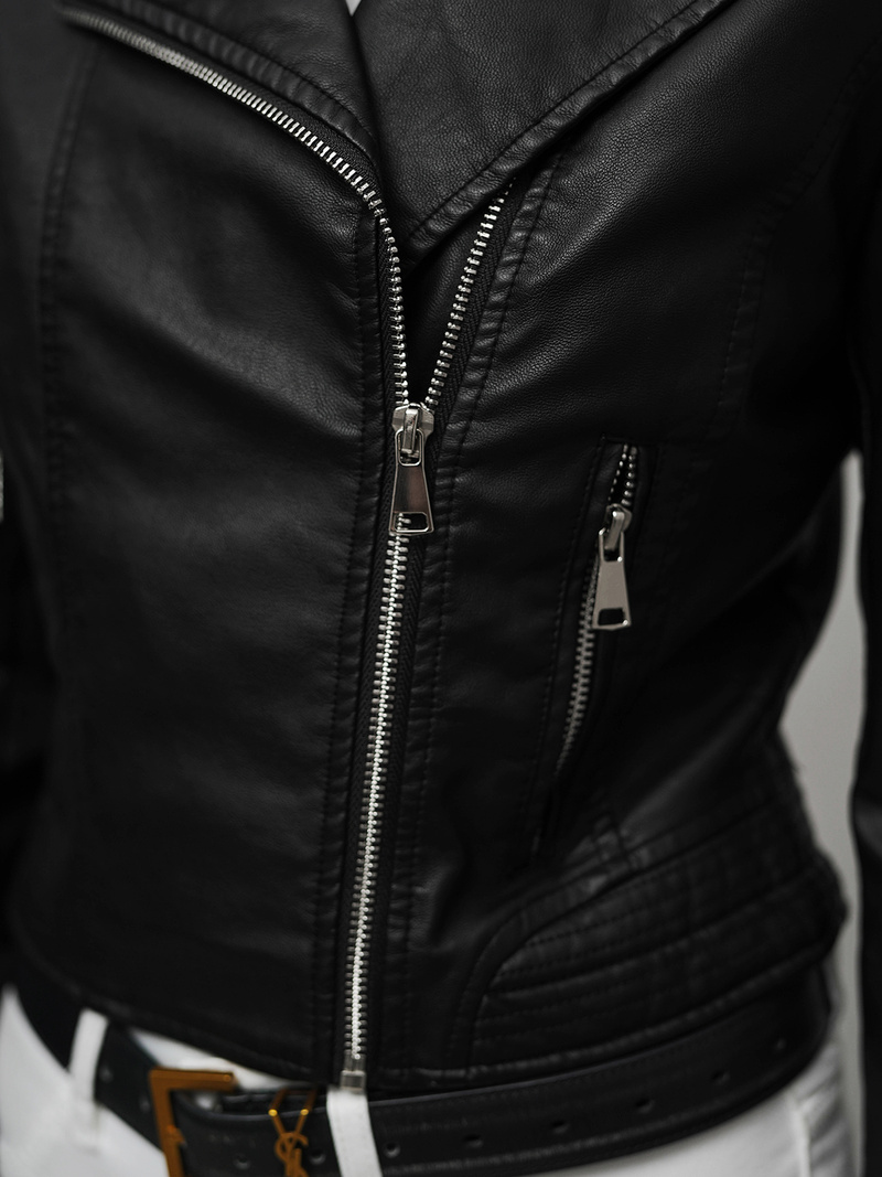 Juoda Moteriška Odinė Striukė OZONEE JS/11Z8028Z