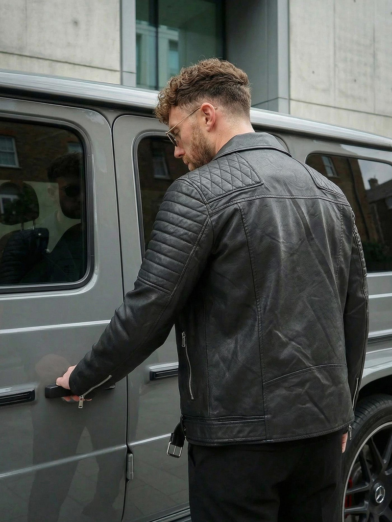 Juoda vyriška odinė striukė OZONEE JS/11Z8069