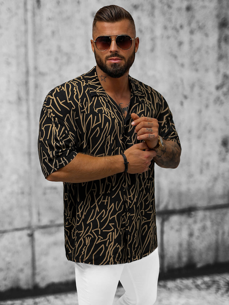 Juodi vyriški marškiniai trumpomis rankovėmis OZONEE O/22202010