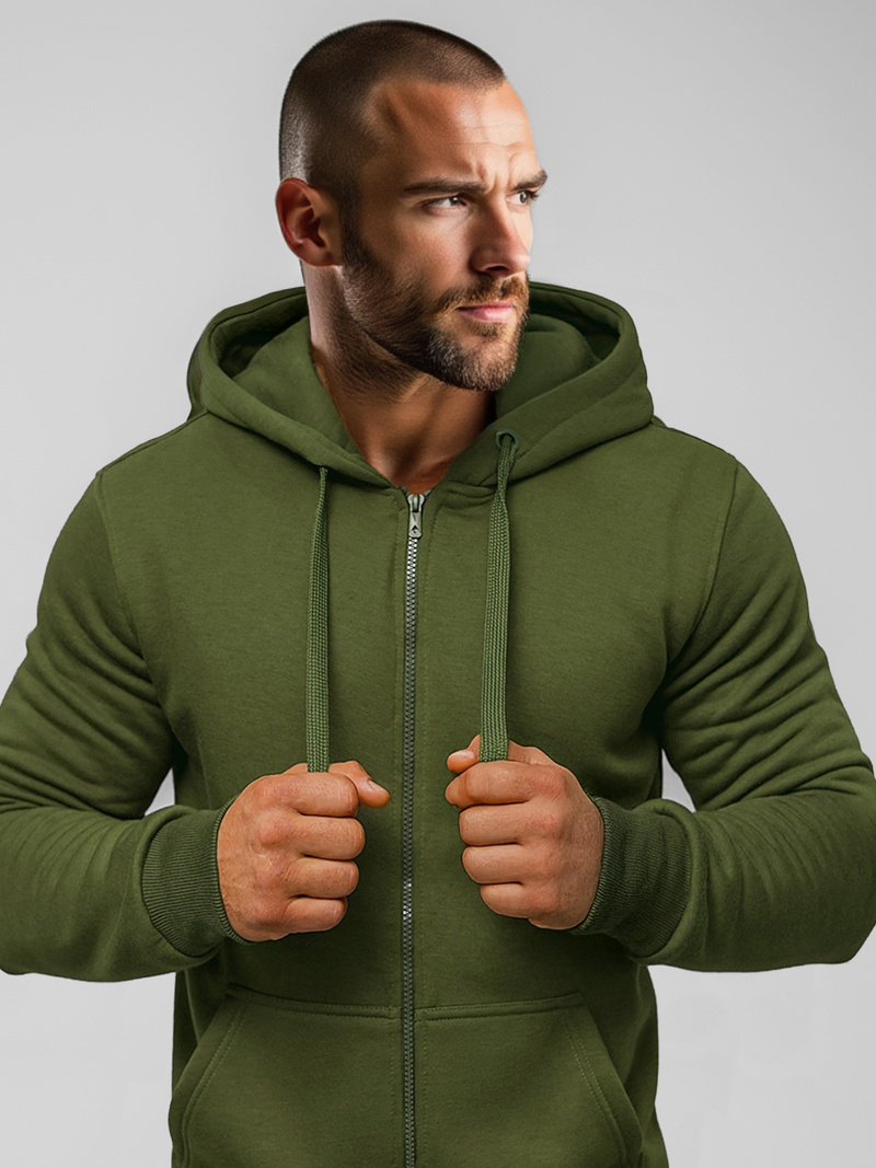 Rusvai žalsvas vyriškas džemperis su gobtuvu OZONEE JS/2008