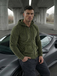 Rusvai žalsva vyriškas veliūrinis džemperis su gobtuvu OZONEE JS/8B1168/29Z