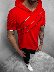 Raudoni vyriški marškinėliai su gobtuvu OZONEE O/1187XZ