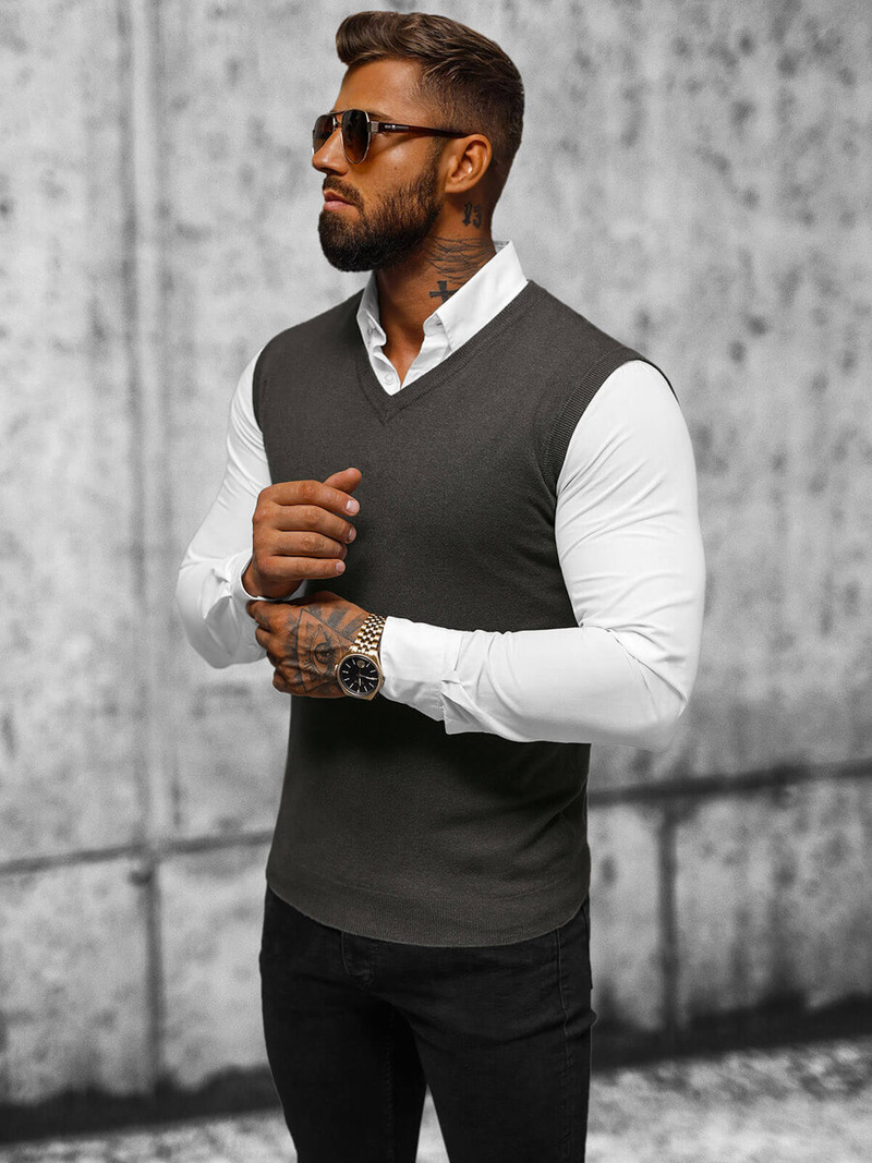 Grafitinis vyriškas megztinis OZONEE NB/MM6005/3Z