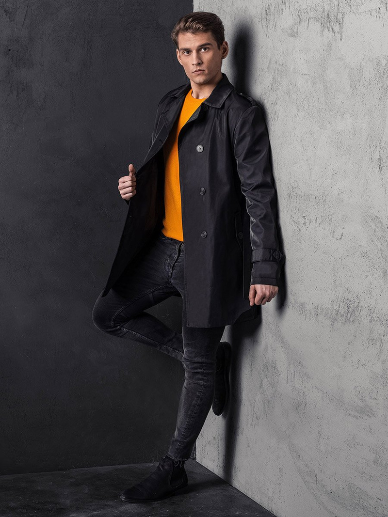 Juodas vyriškas paltas OZONEE O/5624