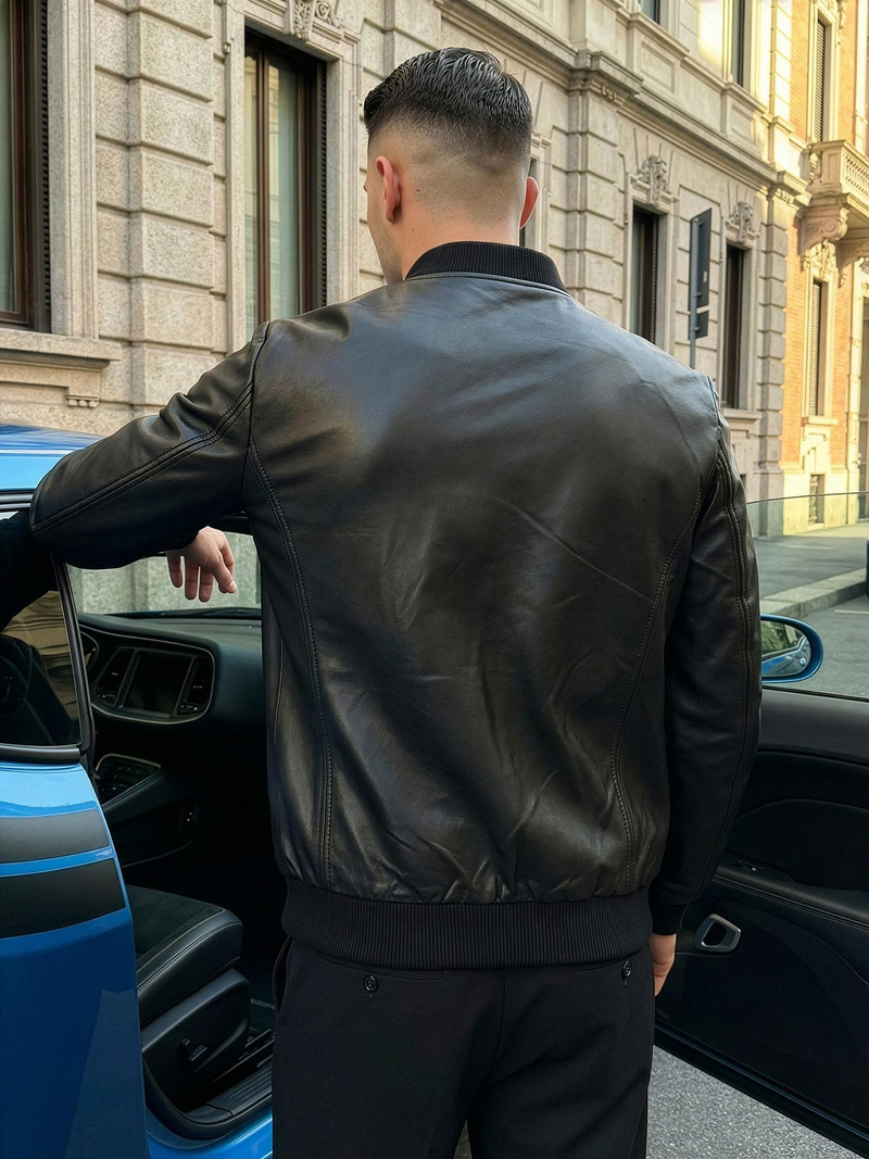 Juoda vyriška odinė striukė OZONEE JS/11Z8105Z