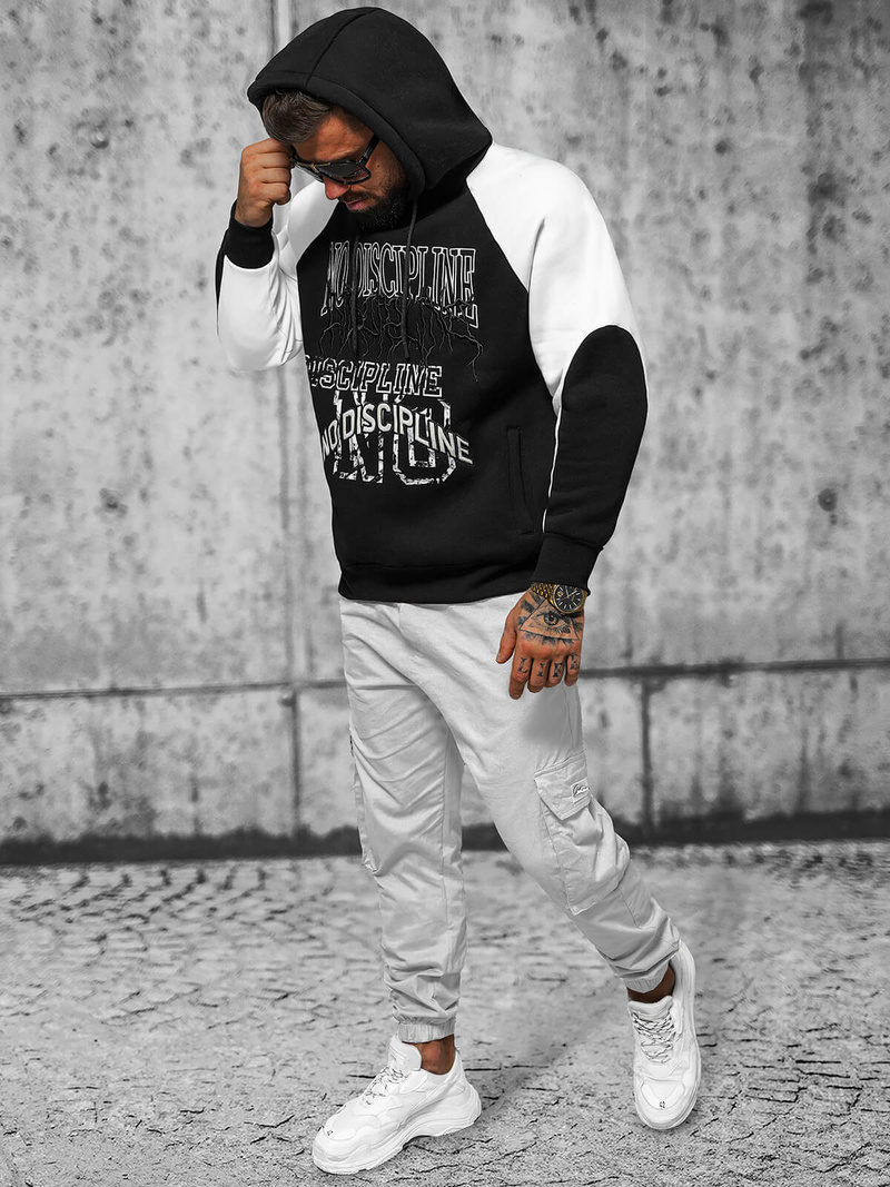 Juoda džemperis su gobtuvu OZONEE O/SWE23037