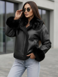 Juoda moteriška odinė striukė OZONEE JS/61M8505/392Z