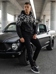 Juodas vyriškas džemperis su gobtuvu OZONEE O/B272Z