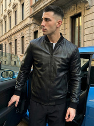 Juoda vyriška odinė striukė OZONEE JS/11Z8105Z