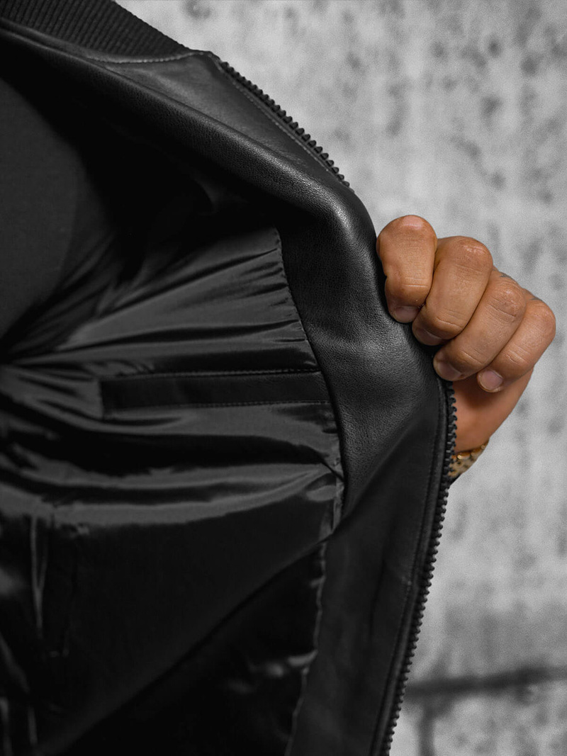 Juoda vyriška odinė striukė OZONEE JS/11Z8105