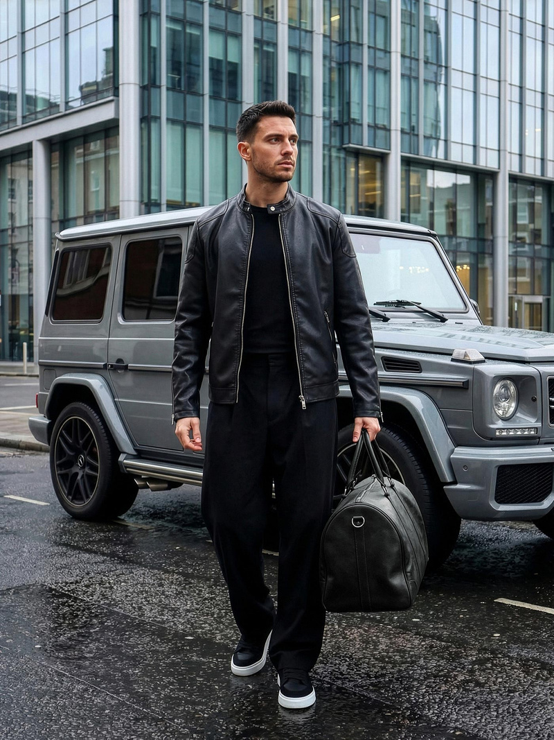 Juoda vyriška odinė striukė OZONEE JS/11Z8027