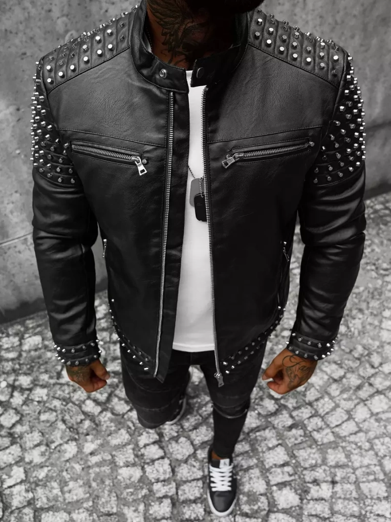 Juoda vyriška odinė striukė OZONEE JS/11Z8007