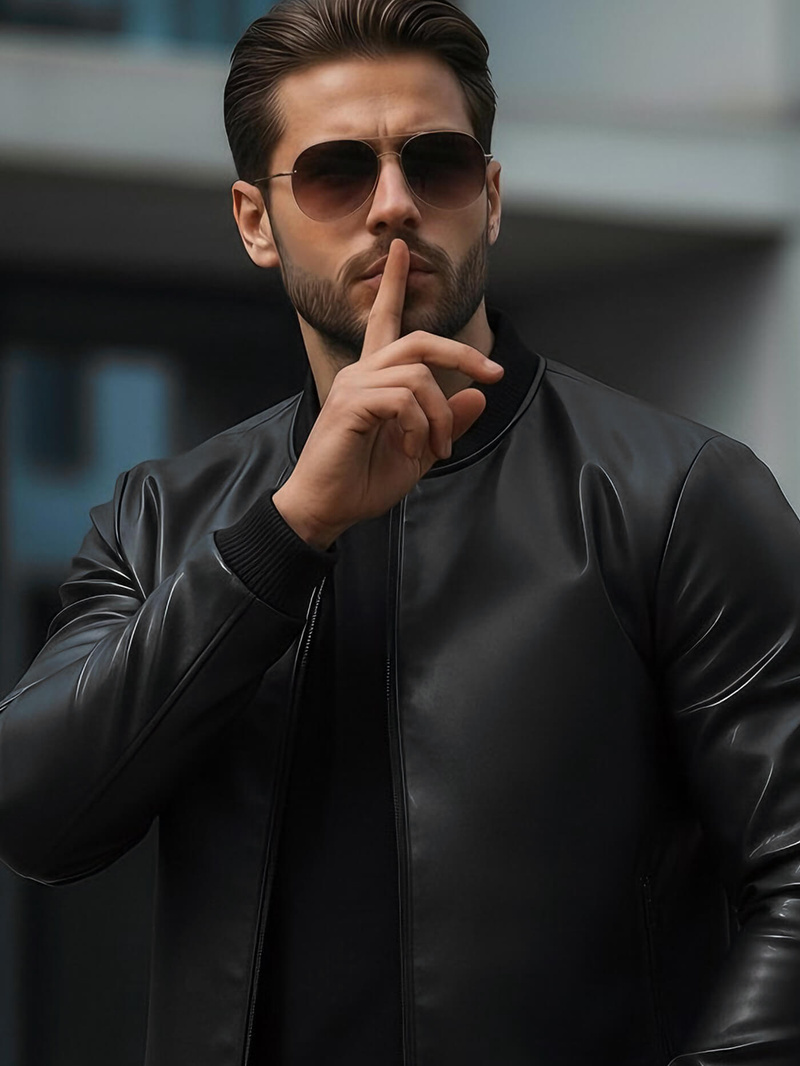 Juoda vyriška odinė striukė OZONEE JS/11Z8015Z