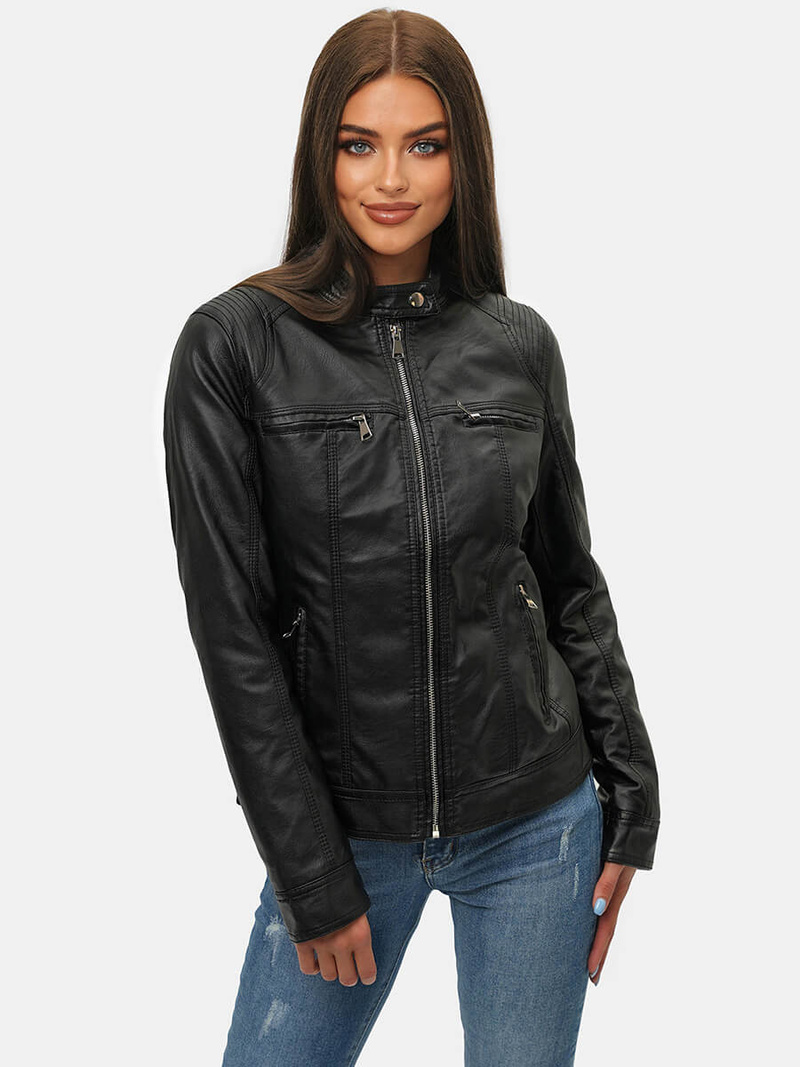 Juoda Moteriška Odinė Striukė OZONEE JS/11Z8010