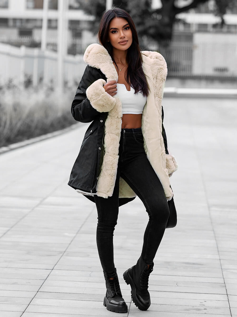 Juoda moteriška žieminė striukė OZONEE JS/M763/392Z