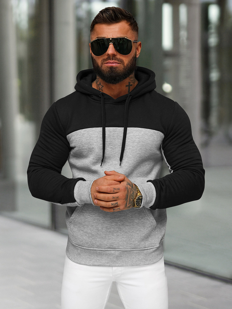 Pilka vyriškas džemperis su gobtuvu OZONEE JS/8B1307/2