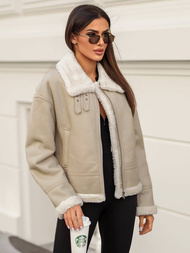 Smėlinis Moteriška Odinė Striukė OZONEE JS/11Z8178