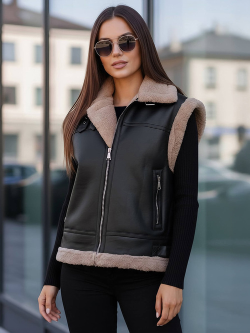 Juoda moteriška odinė liemenė OZONEE JS/61M8503/392Z