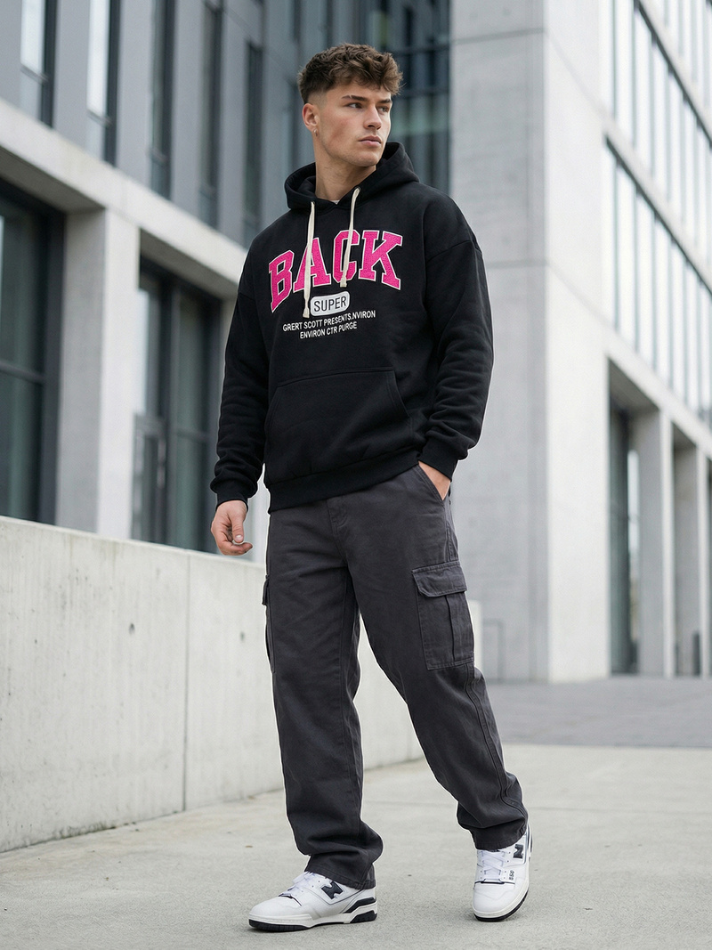 Juodas vyriškas džemperis su gobtuvu OZONEE O/TT30513Z