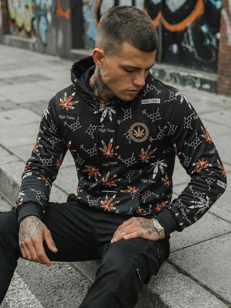 Juodas vyriškas džemperis su gobtuvu OZONEE O/B266Z