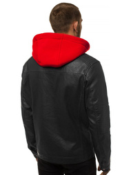 Juodai-Raudona vyriška odinė striukė OZONEE N/6129Z