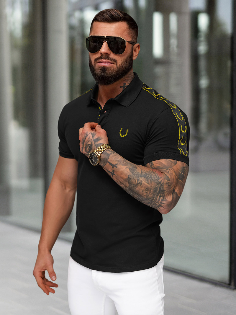 Juodi vyriški polo marškinėliai OZONEE O/QQ1337