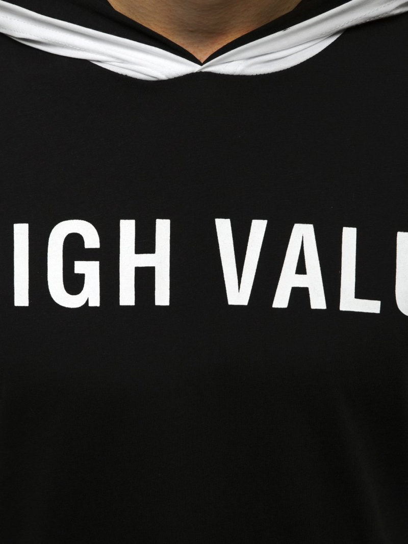 Juodi vyriški marškinėliai su gobtuvu OZONEE MAD/3076