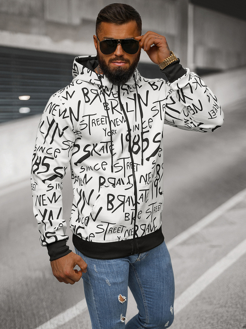 Baltas vyriškas džemperis su gobtuvu OZONEE JS/8B1175/1