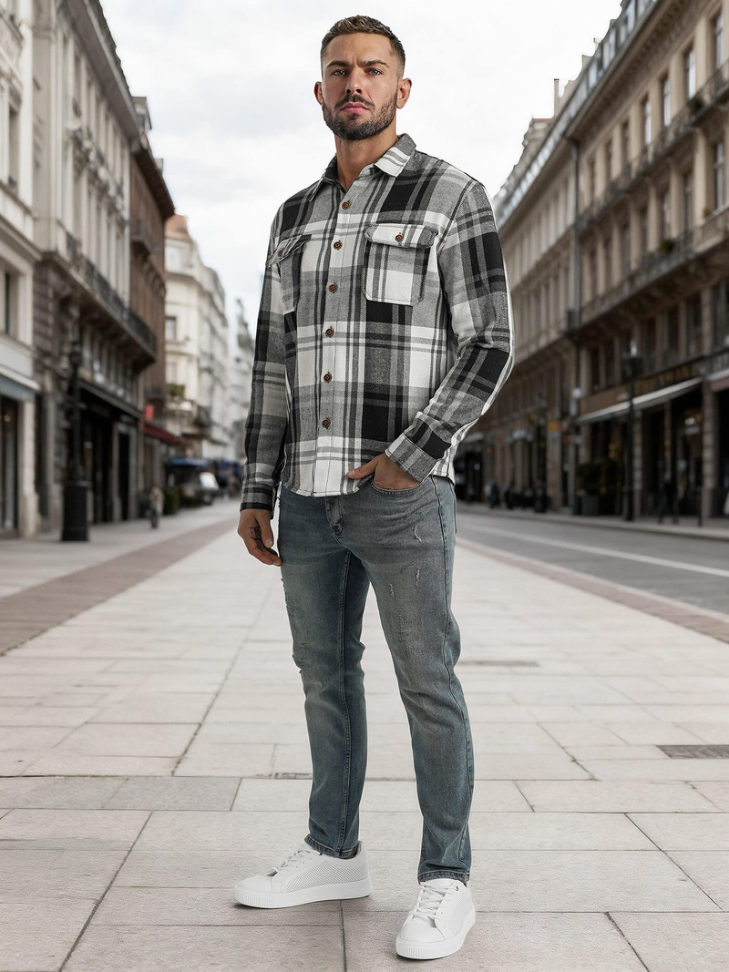 Juodai-balti vyriški marškiniai OZONEE NB/MC728N/3