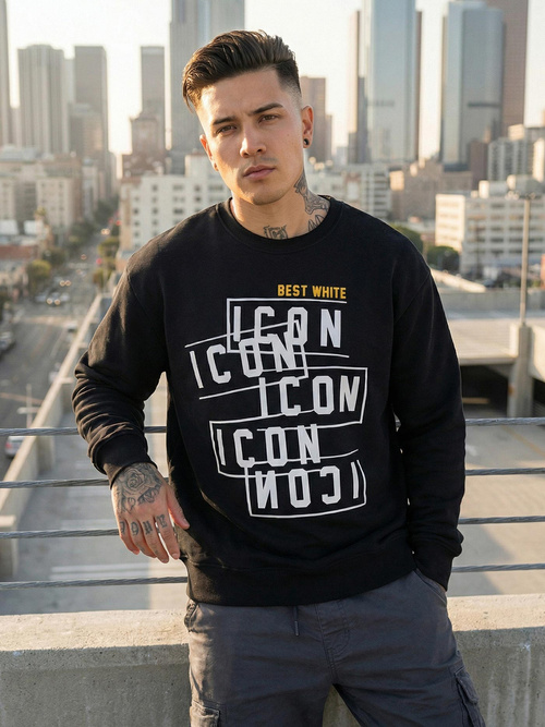 Juodas vyriškas džemperis OZONEE JS/8B1763/3Z