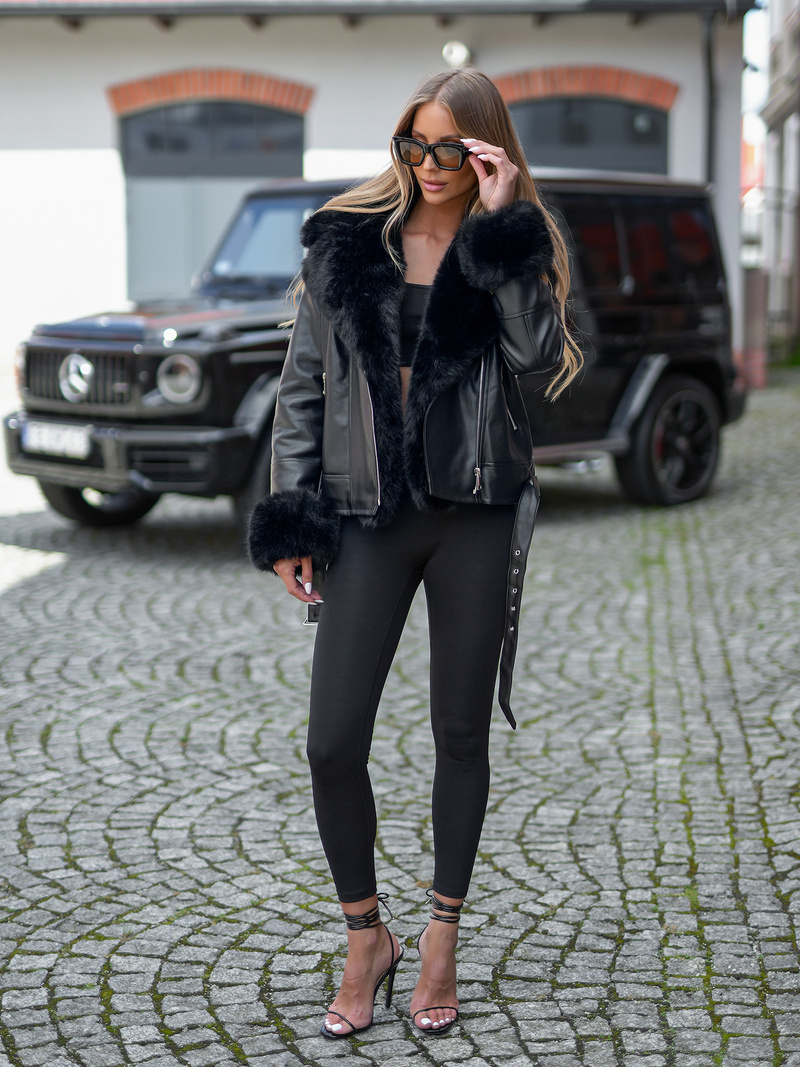 Juoda moteriška odinė striukė OZONEE JS/61M8507/392A