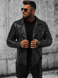 Juoda vyriška odinė striukė OZONEE O/8902