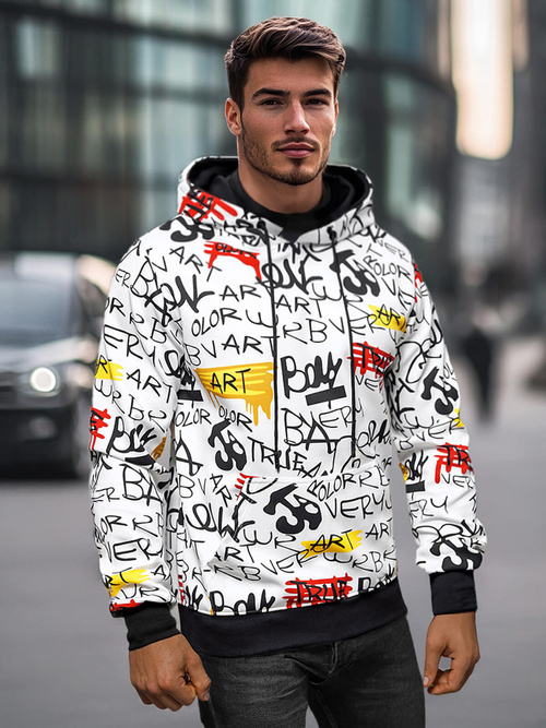 Baltas vyriškas džemperis su gobtuvu OZONEE JS/8B1251/1Z