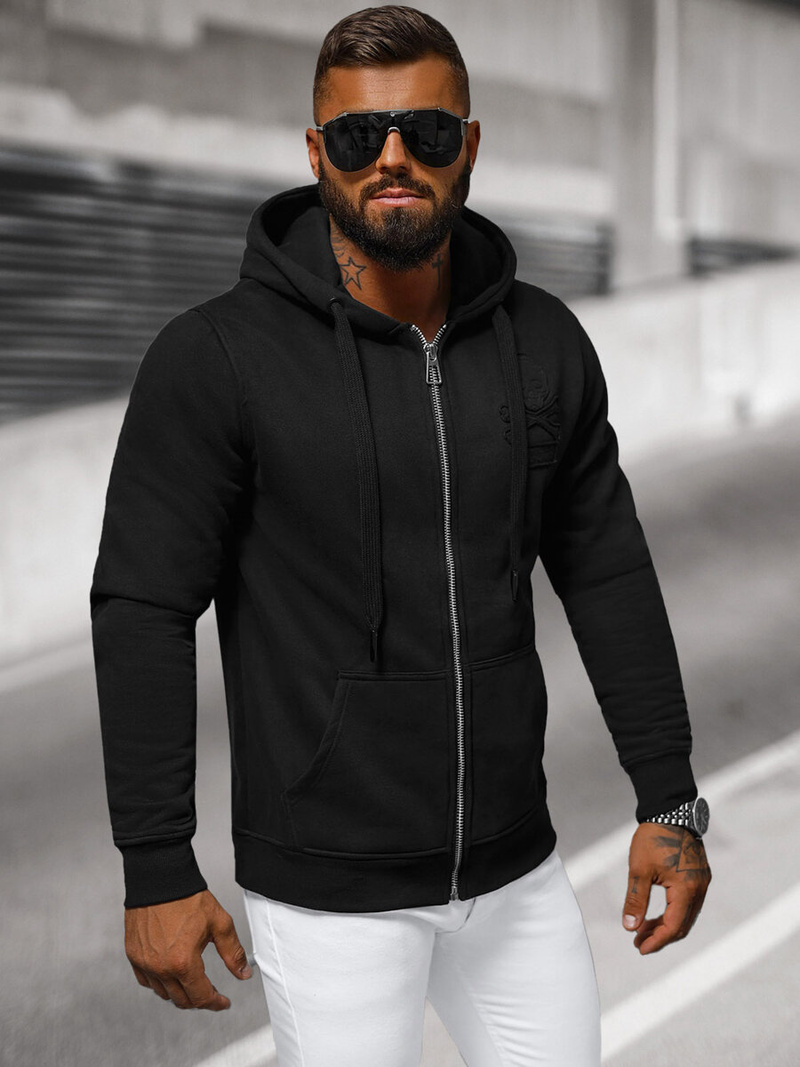 Juodas vyriškas džemperis su gobtuvu OZONEE NB/MF2003