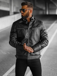 Juoda vyriška odinė striukė OZONEE JS/11Z8063