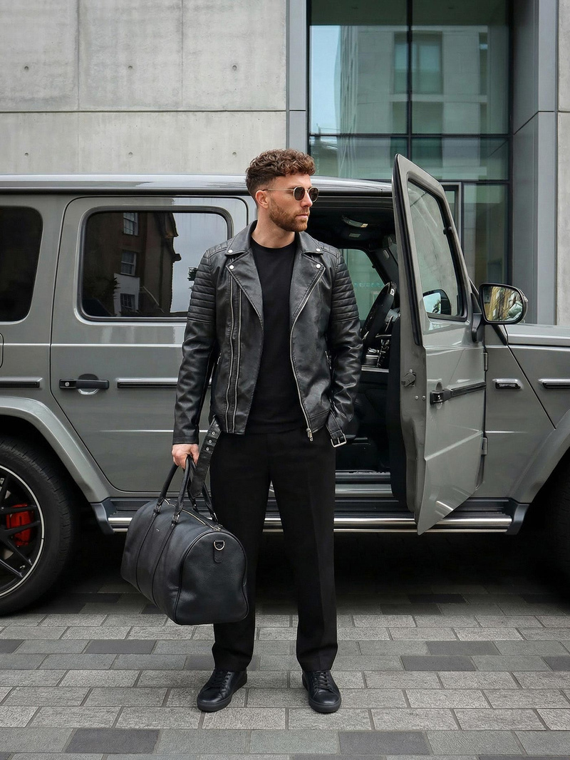 Juoda vyriška odinė striukė OZONEE JS/11Z8069