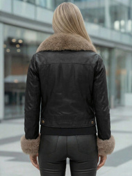 Juodai-smėlinis moteriška odinė striukė OZONEE JS/61M8513/392B