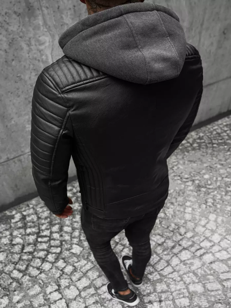 Juoda vyriška odinė striukė OZONEE JS/11Z8005