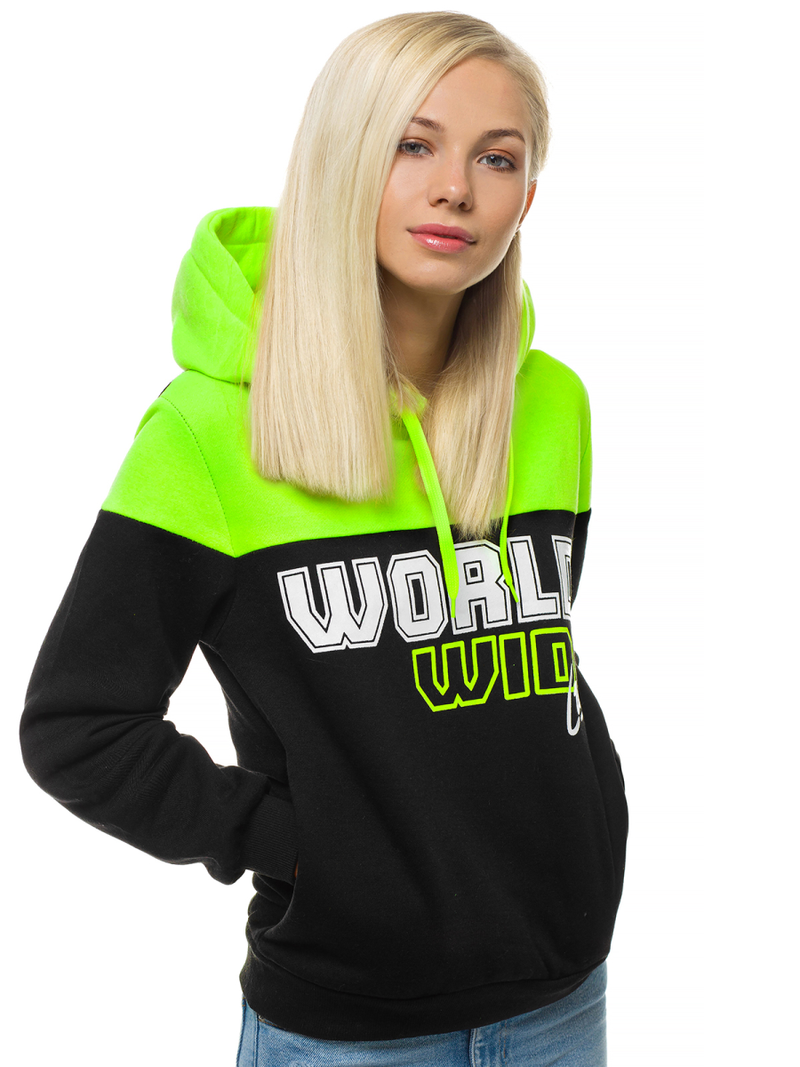 Juodas moteriškas džemperis su gobtuvu OZONEE JS/KSW2006