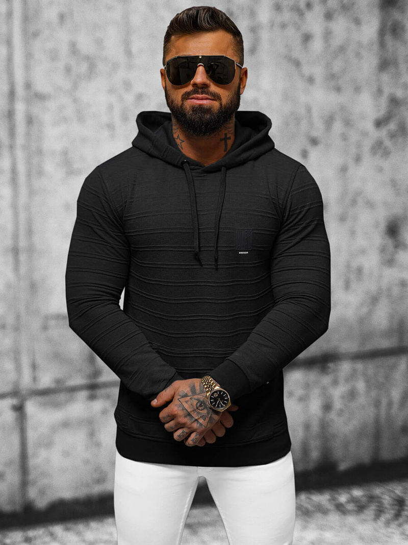 Juoda vyriškas džemperis su gobtuvu OZONEE O/TB2272