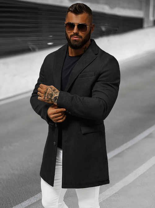 Juodas vyriškas paltas OZONEE JB/1047Z