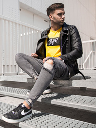 Juoda vyriška odinė striukė OZONEE O/5625Z